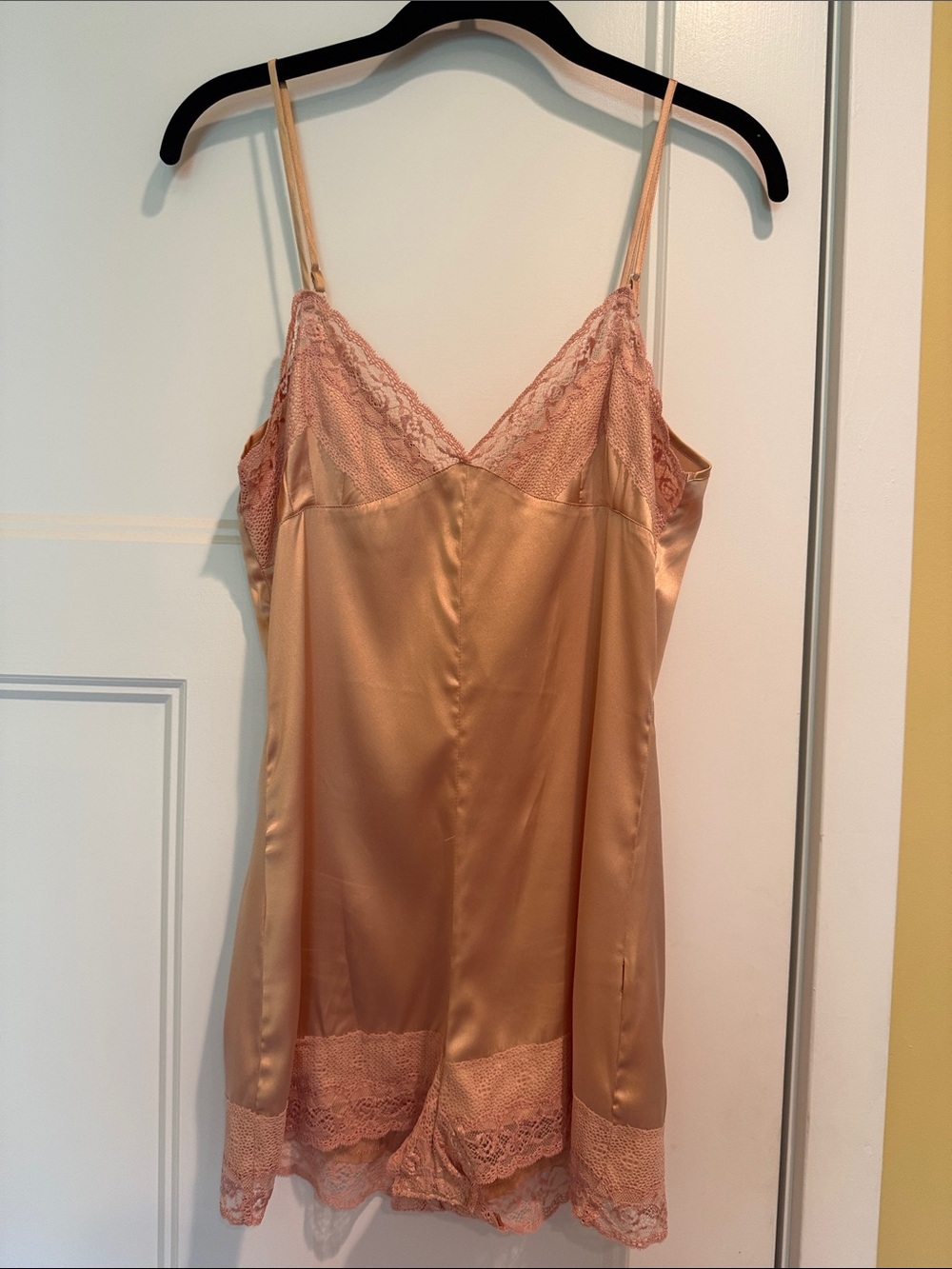 Mary Green Silk Lace-Trim Chemise Romper in Blush